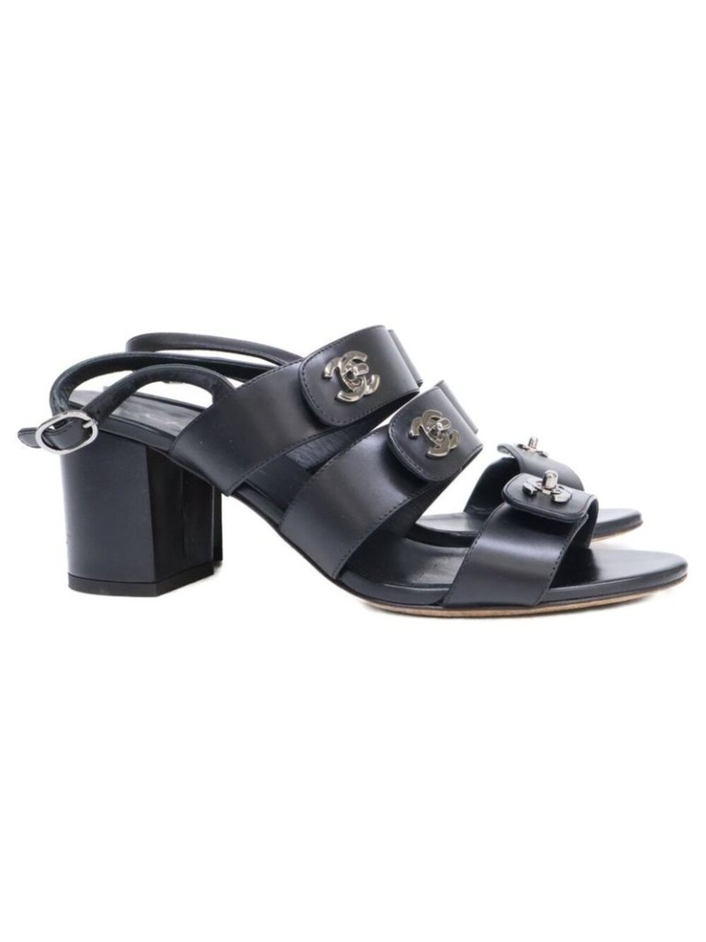 ★SOLD★ Chanel CC Logo Turnlocks Ring Back Sandals 2C - Picture 5 of 10